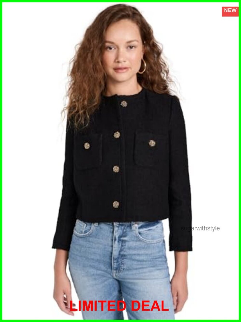 Womens Mid-Weight Tweed Peacoat with Gold-Tone Buttons and Padded Shoulders